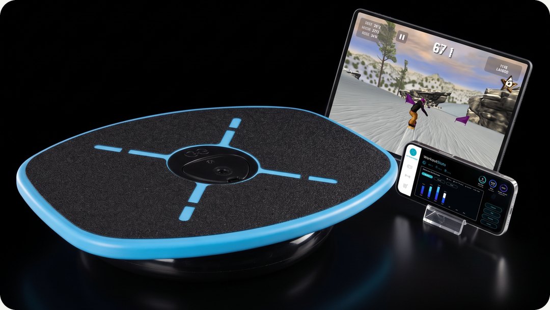 GoBalance Sport with the app in a black studio