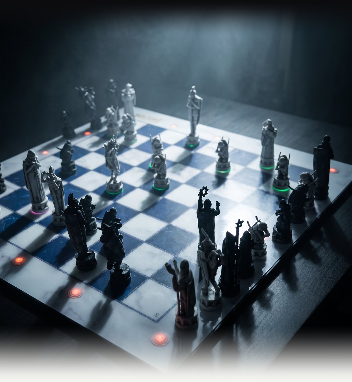 A beam of light through haze over the GoChess Wizard board