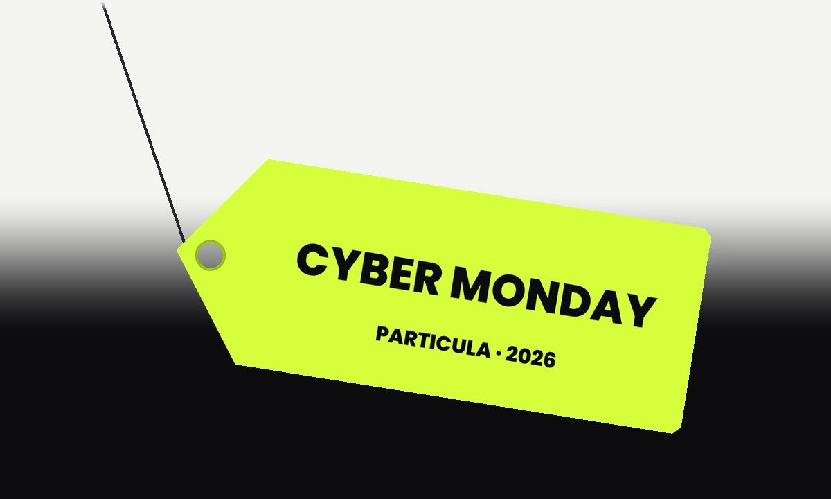 A lime cyber monday price tag hanging across the page