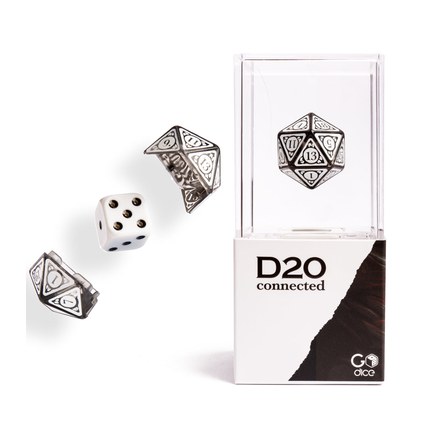 The GoDice D20 Connected and its box