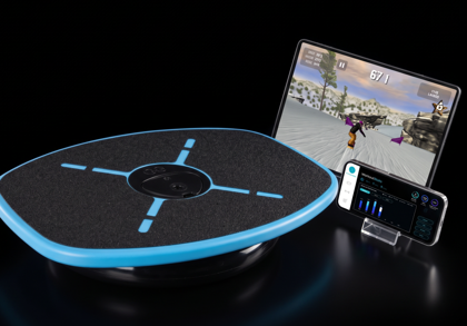 GoBalance Sport with the app, lit in a black studio