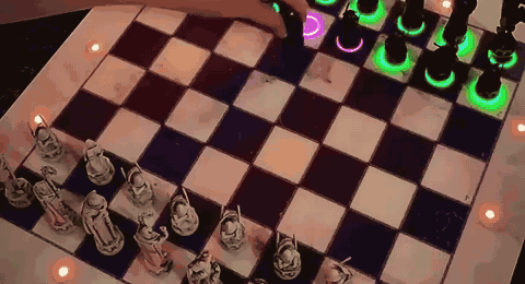 Real footage: GoChess Wizard pieces lit with green coaching rings