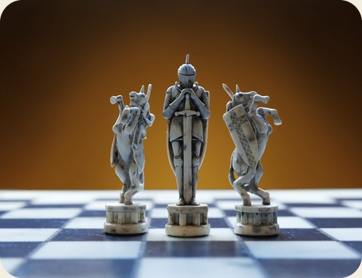 The white king and knights from the Wizard set